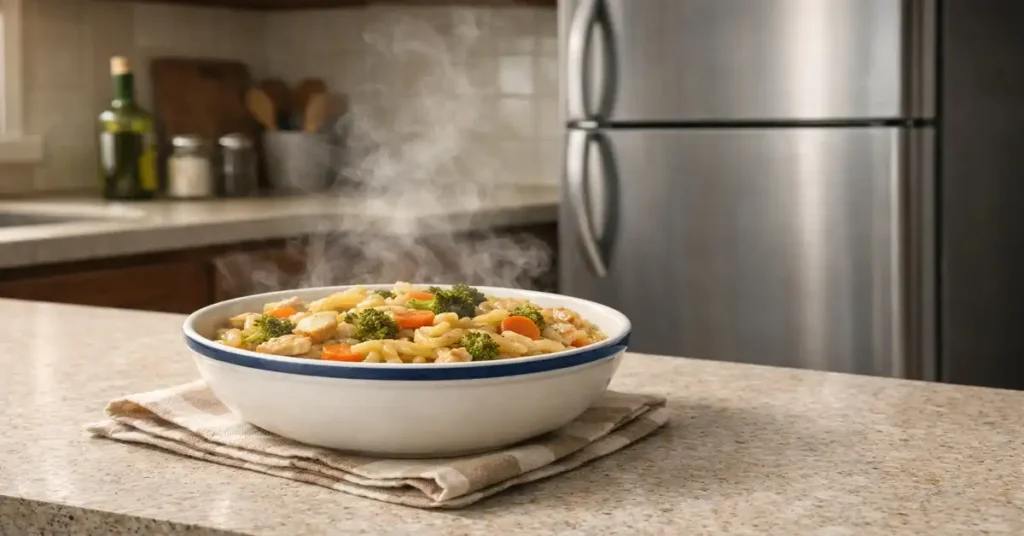 Do not store warm or hot food in the fridge