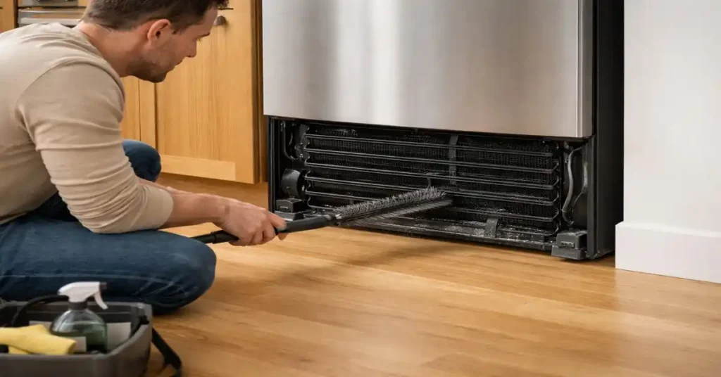 Remove dirt and debris from the condenser coils